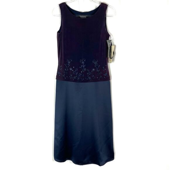 Arianna by Rachel Kaye | Vintage Deadstock Navy/Eggplant Beaded Dress 8 - Picture 1 of 11